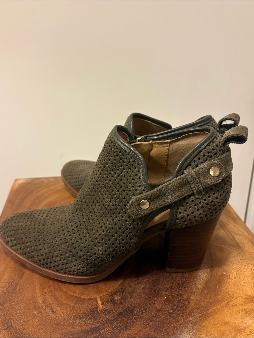 Franco Sarto Perforated Suede Block Heel Ankle Booties Size 6